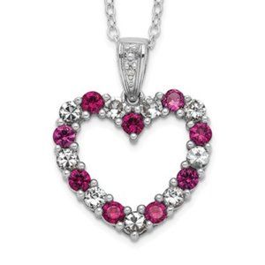 Sterling Silver Created Ruby and White Sapphire Open Heart Necklace